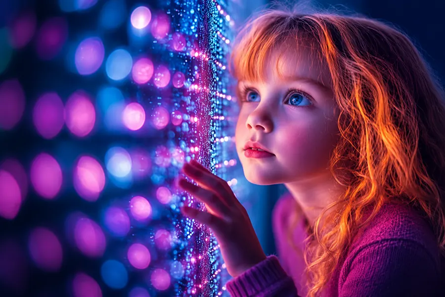 Girl surrounded by sensory lights